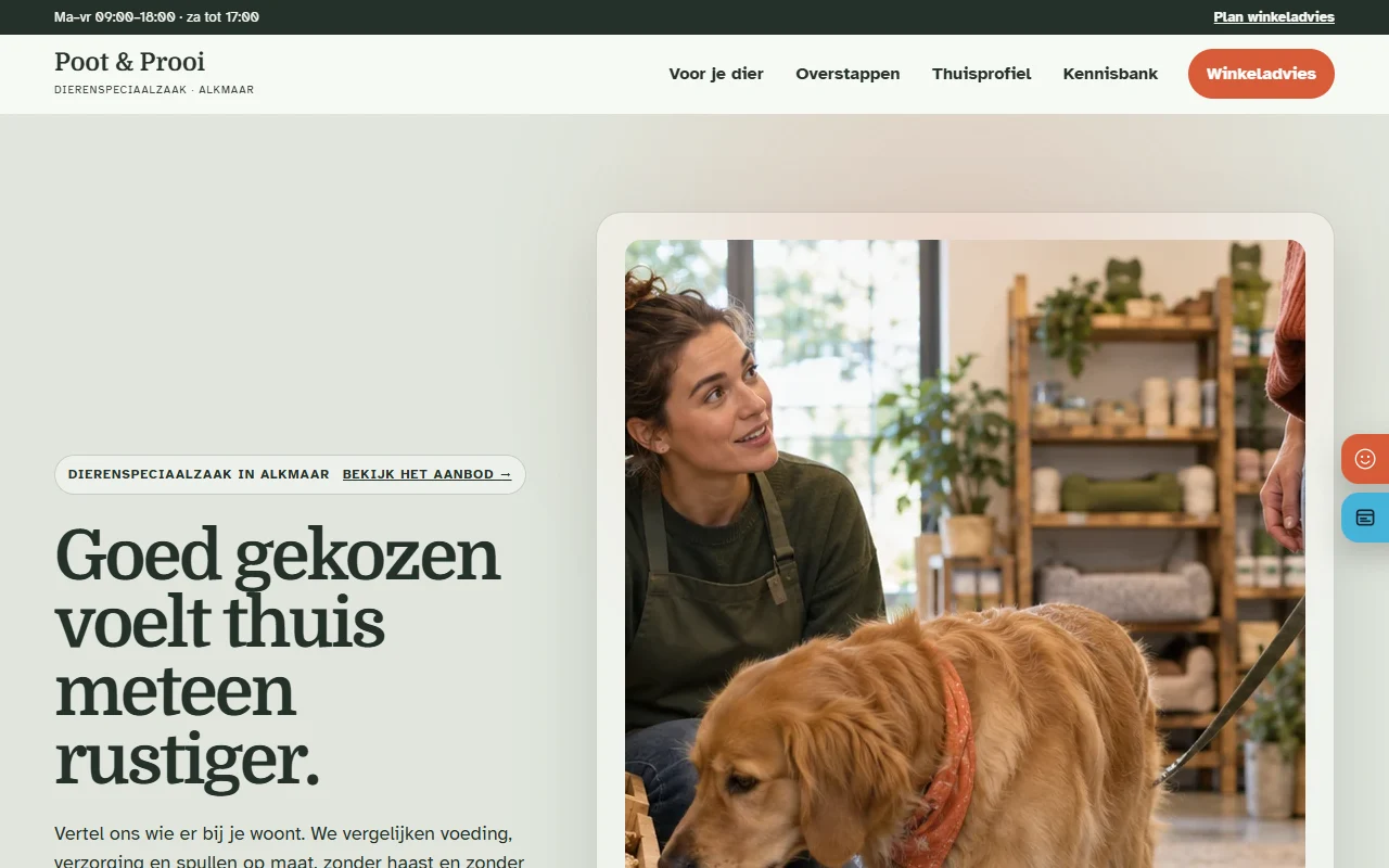 Voorbeeldwebsite voor dierenspeciaalzaak