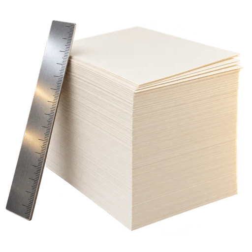 Stapel vers gesneden papier met liniaal