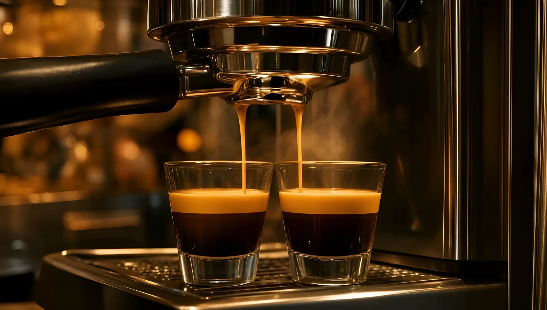 Twee glazen vullen zich met espresso en crema