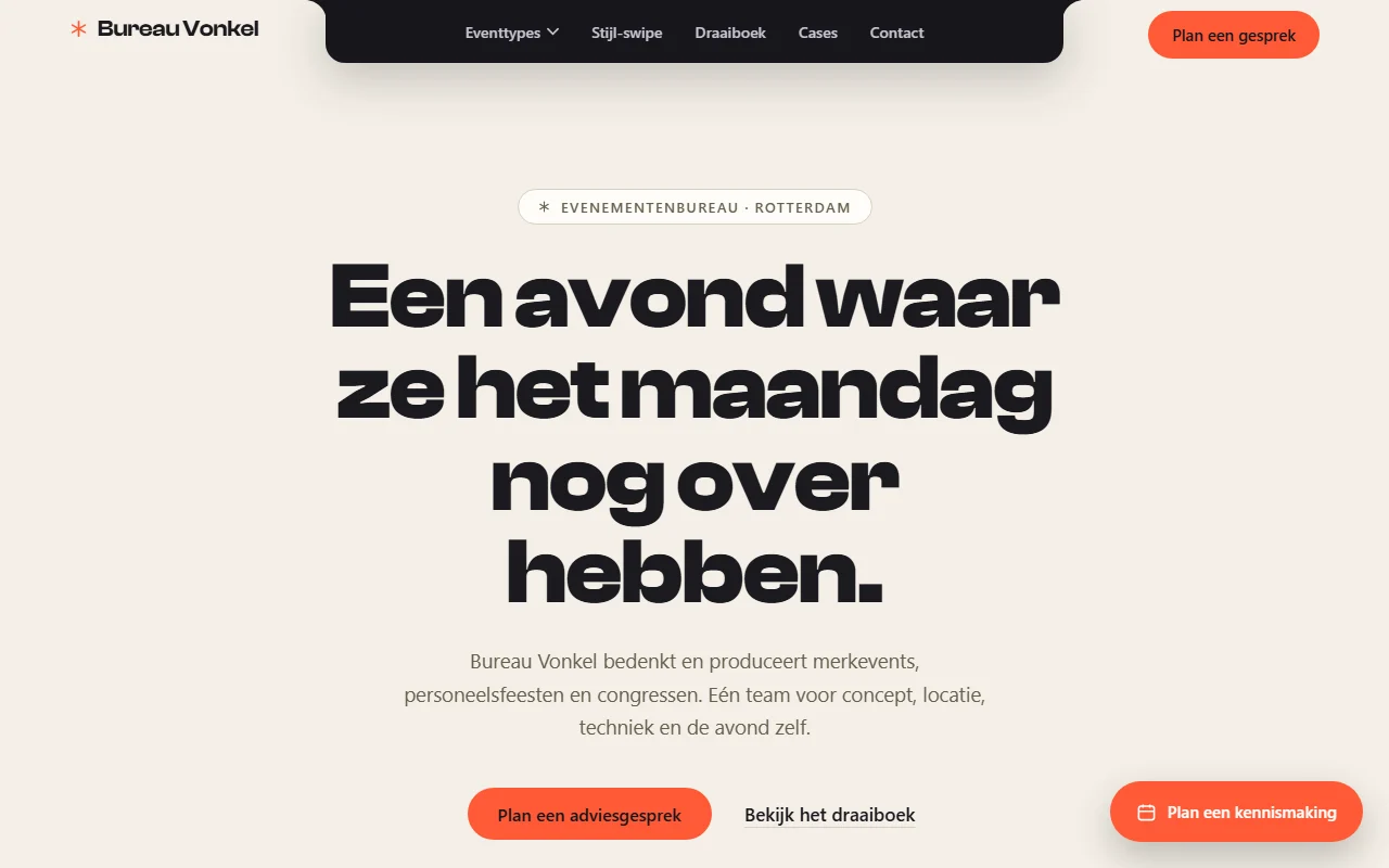 Example website for a events agency