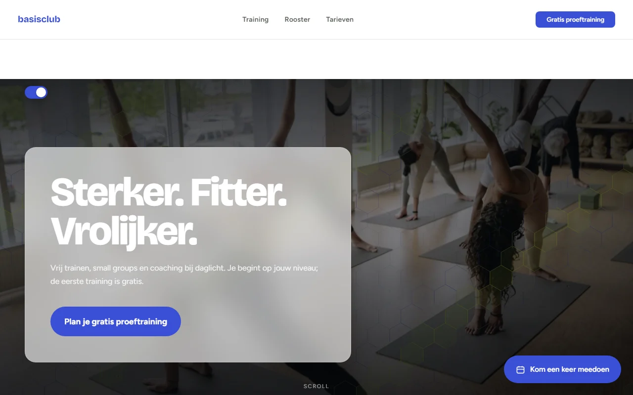 Example website for a fitness club: Basisclub — licht & doelwizard