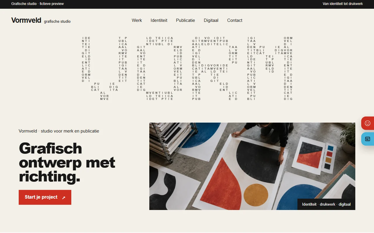 Voorbeeldwebsite voor grafisch ontwerper