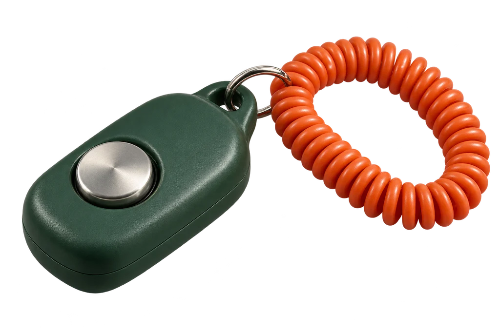 Groene clicker met oranje polskoord