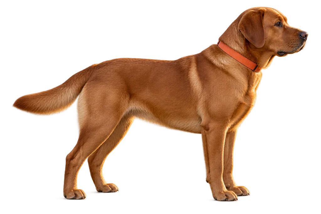 Foxred labrador staat klaar
