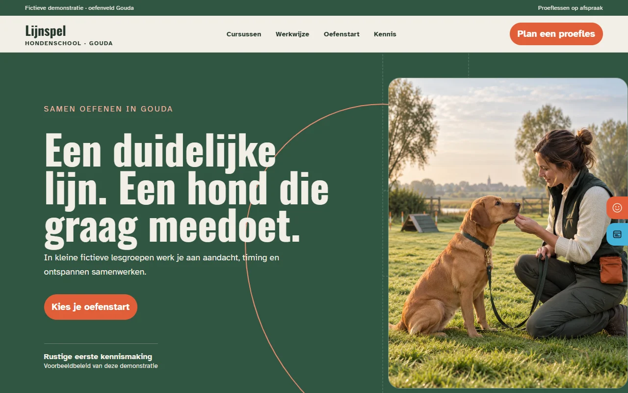 Voorbeeldwebsite voor hondenschool: Lijnspel