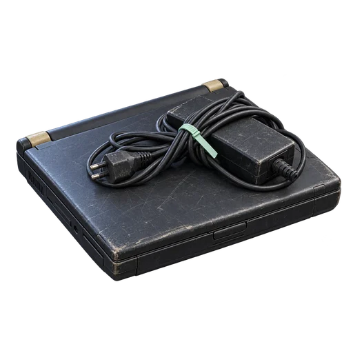 Oude laptop met adapter