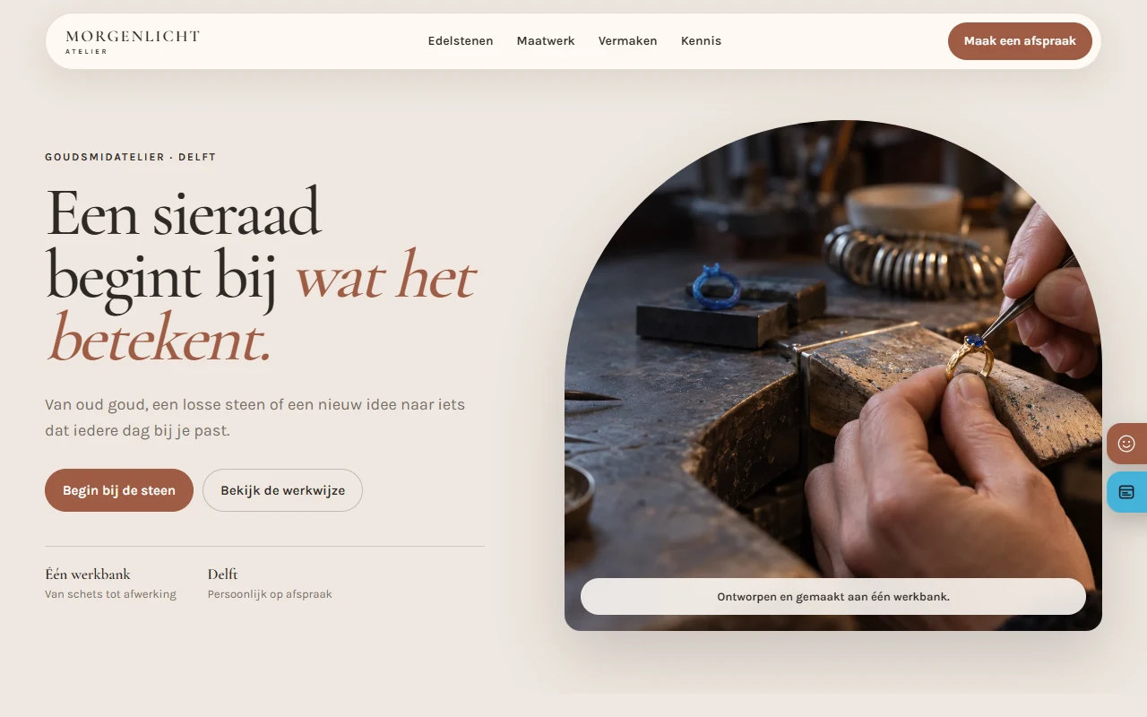 Example website for a jeweller: Morgenlicht Atelier