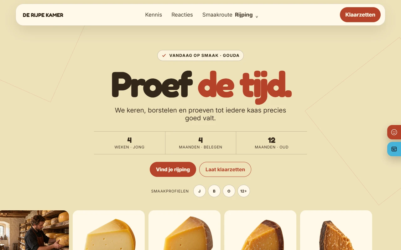 Example website De Rijpe Kamer for a cheese shop