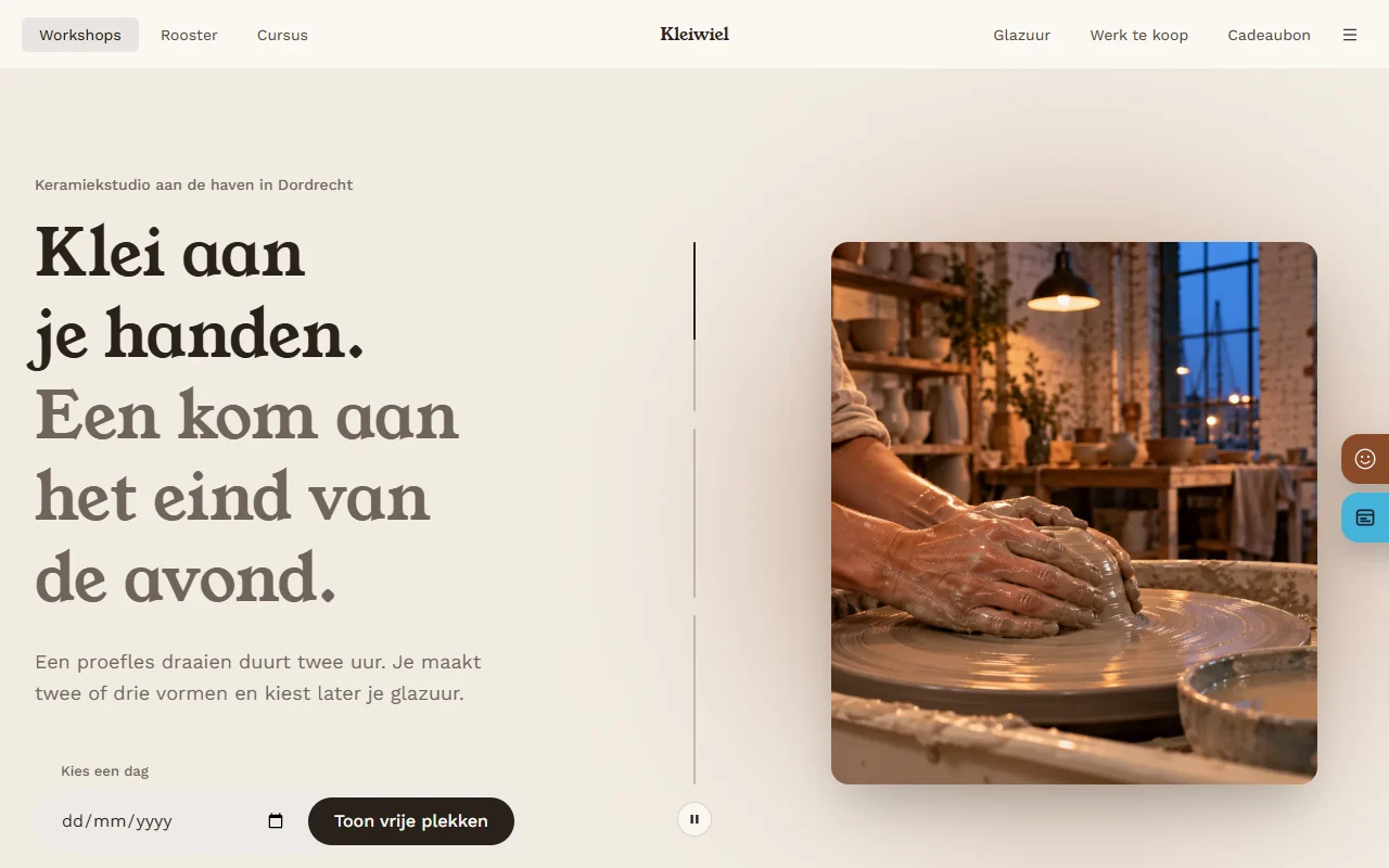 Example website Kleiwiel for a ceramics studio