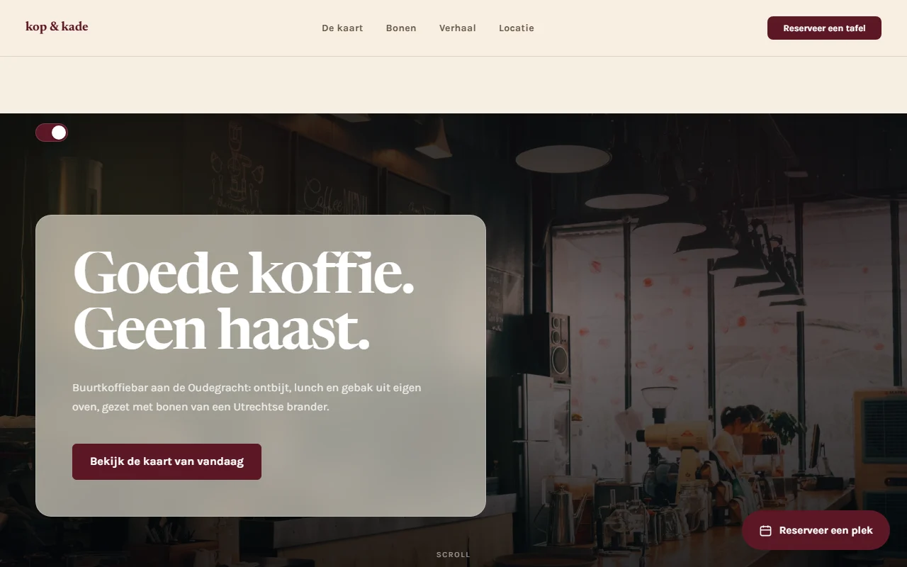 Example website for a coffee bar: Koffiekrant & bonenbibliotheek