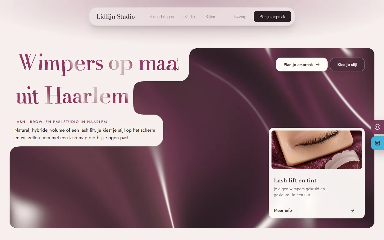 Voorbeeldwebsite voor lash-, brow- en pmu-studio