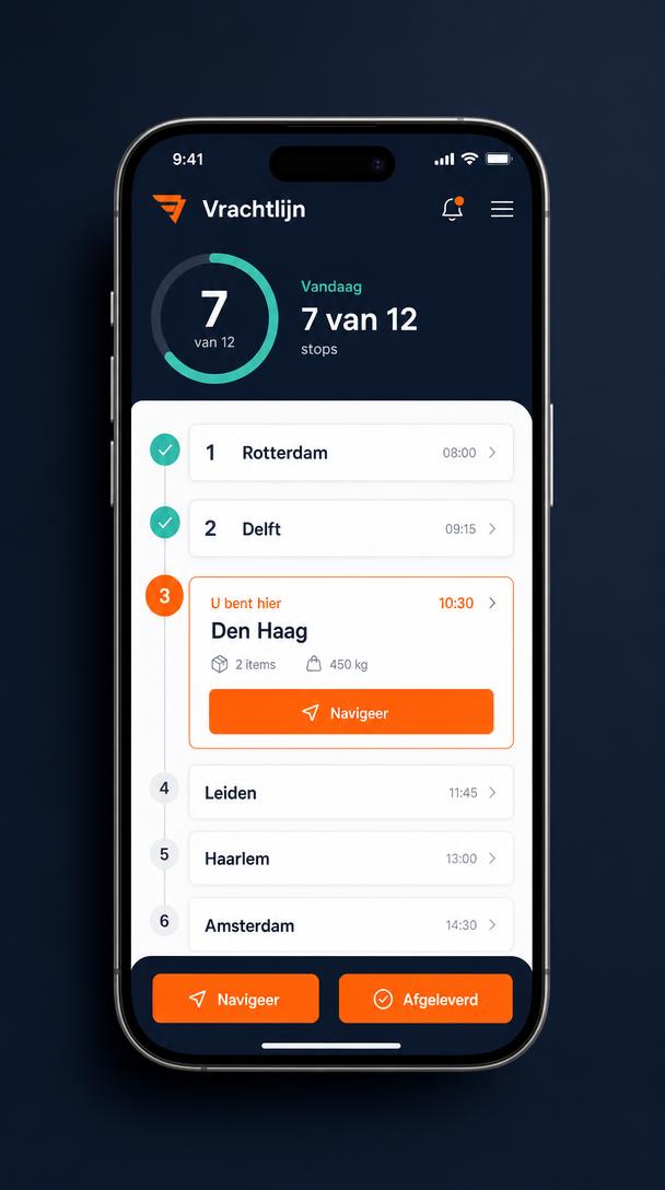 Werkende chauffeursapp voor een logistiek platform