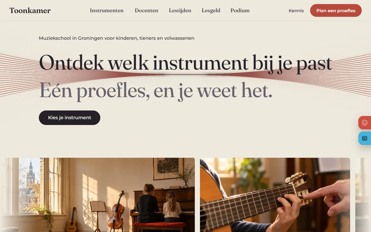 Voorbeeldwebsite voor muziekschool: Toonkamer