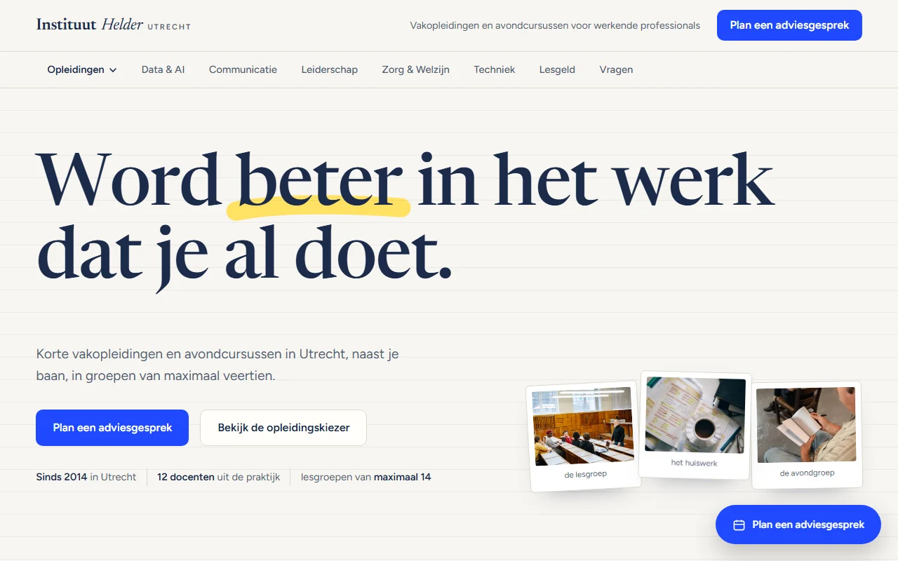 Example website for a training institute