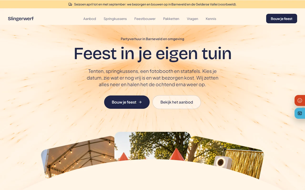 Example website for a party rental