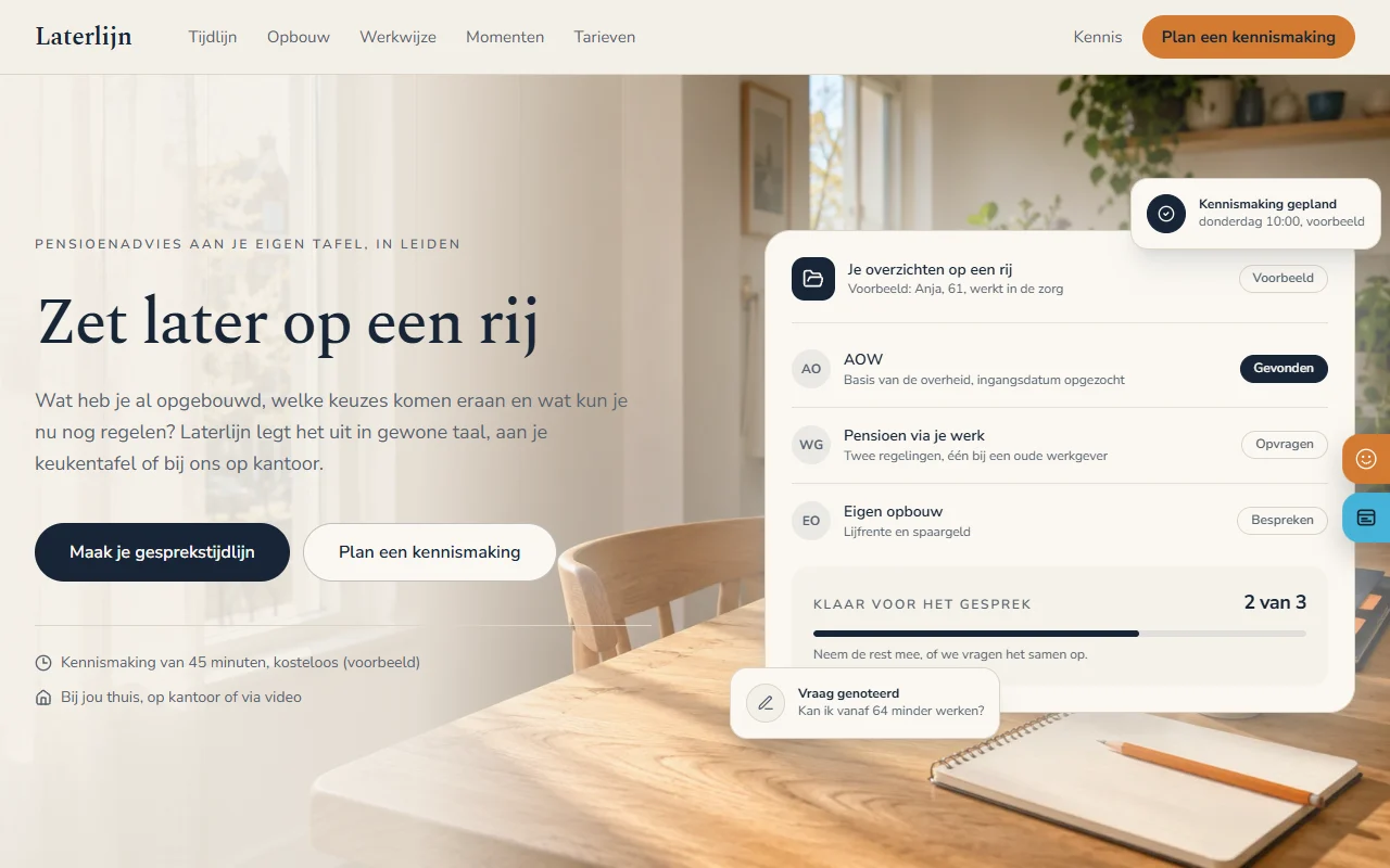 Voorbeeldwebsite voor pensioenadviseur: Laterlijn