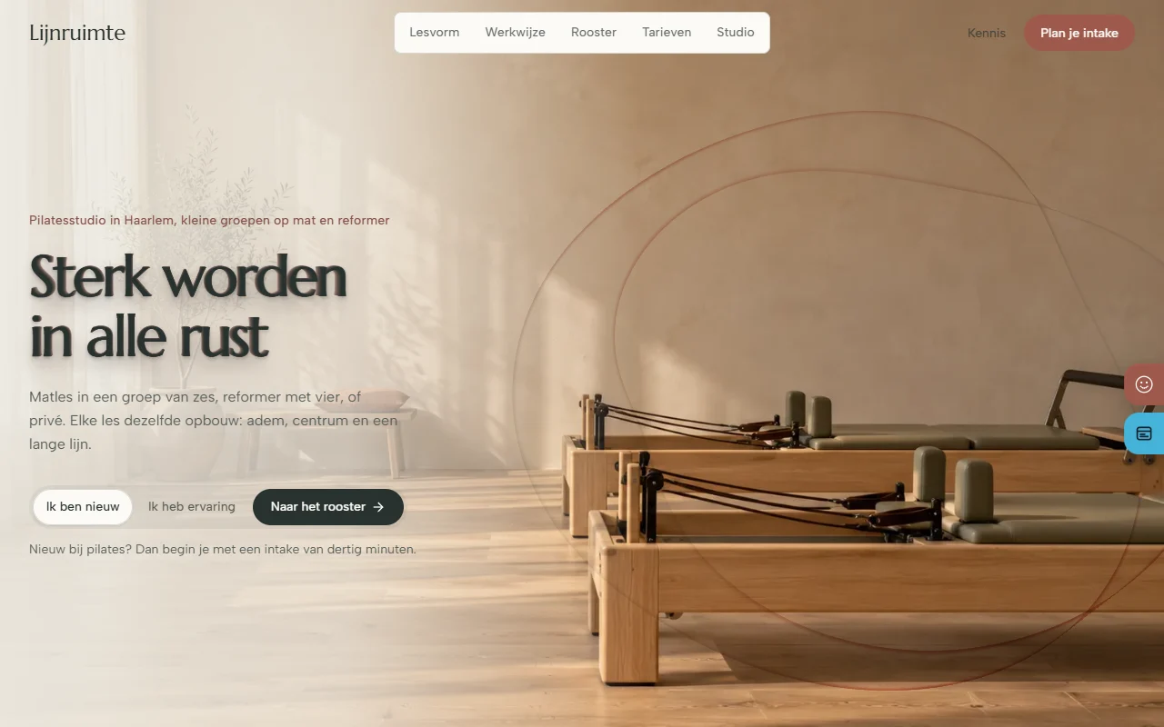 Voorbeeldwebsite voor pilatesstudio: Lijnruimte