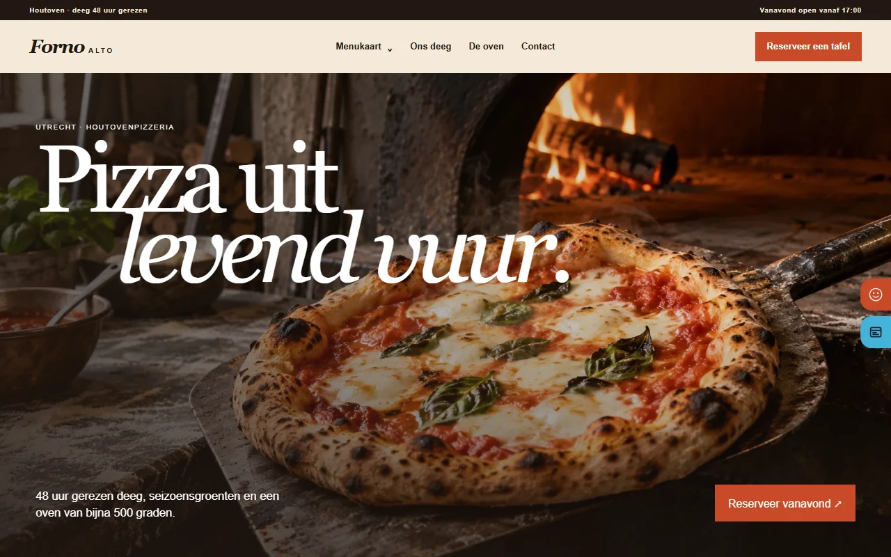 Voorbeeldwebsite voor pizzeria: Forno Alto