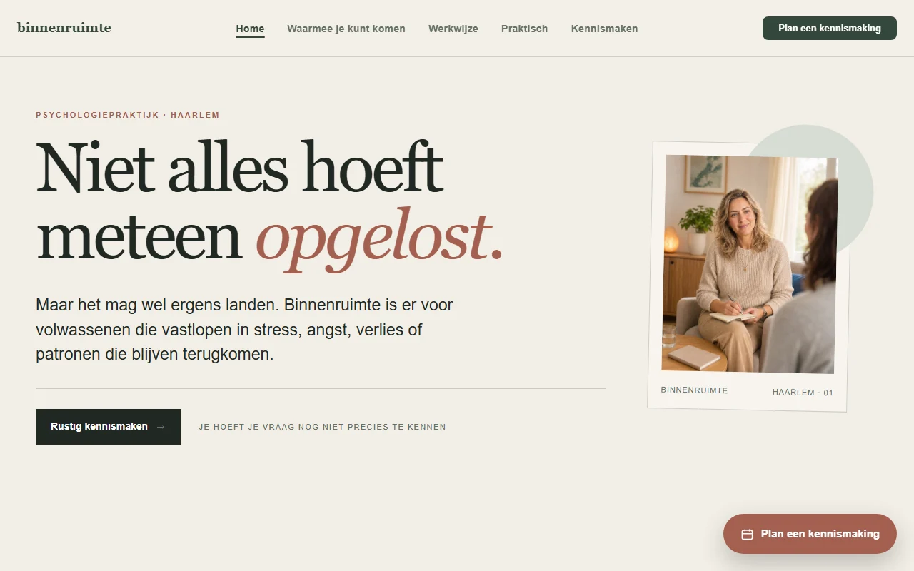 Example website for a psychologist: Portret & zachte wegwijzer