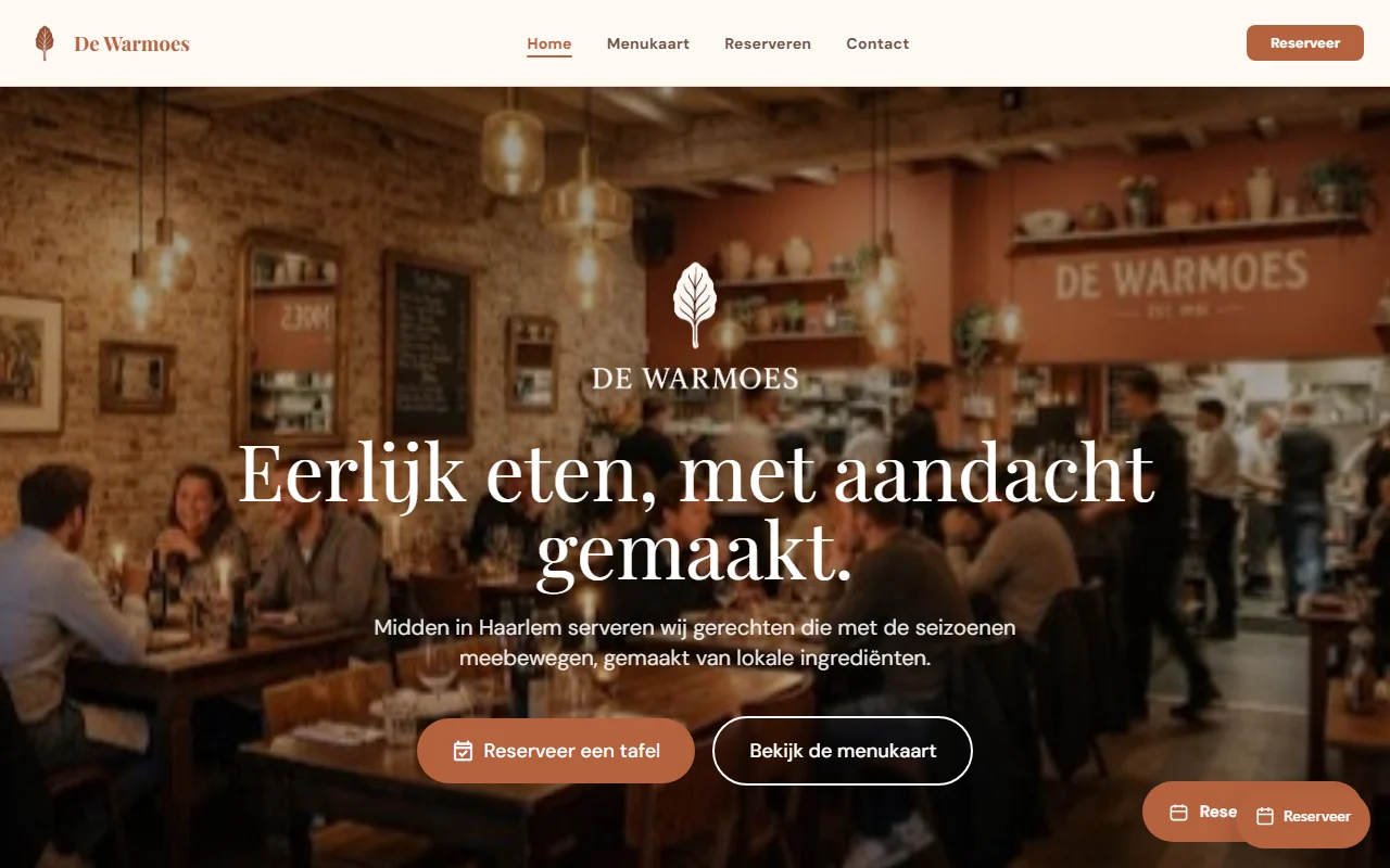 Example website for a restaurant