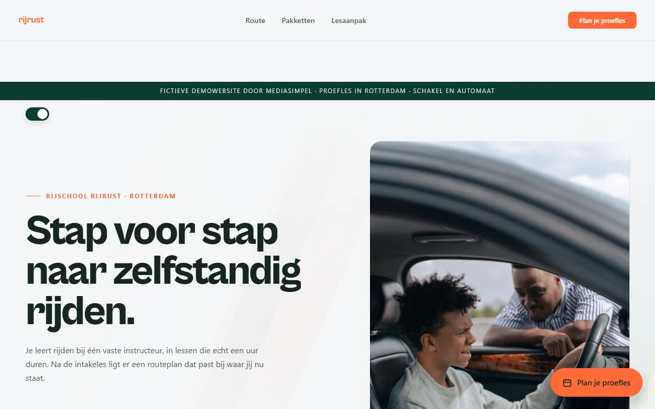 Example website for a driving school: Routekaart & menselijk