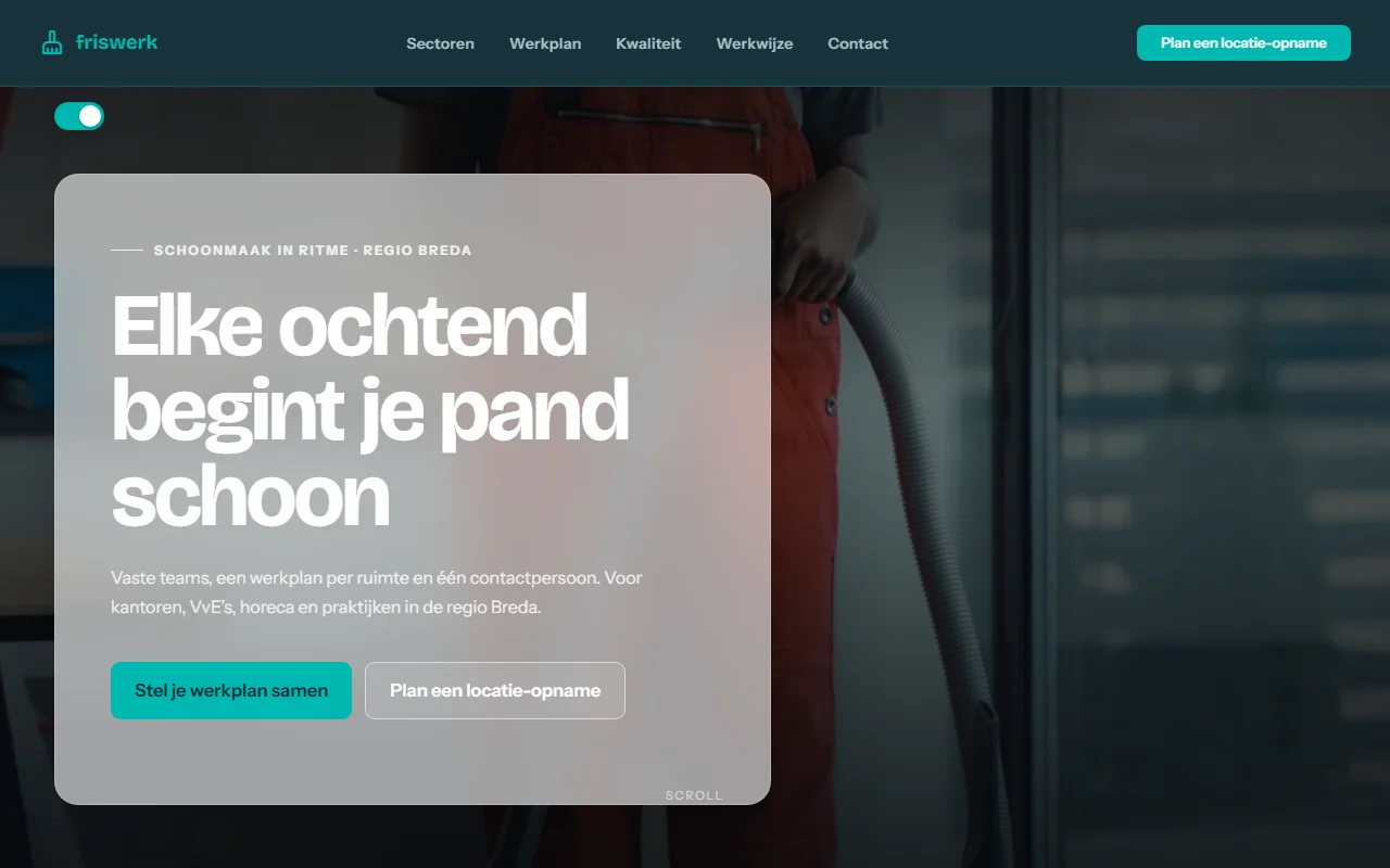 Example website for a cleaning company: Werkplan & ritme