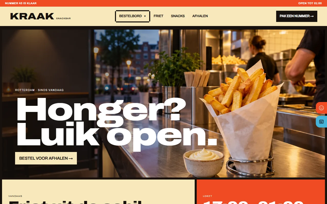 Voorbeeldwebsite voor snackbar: Snackbar Kraak