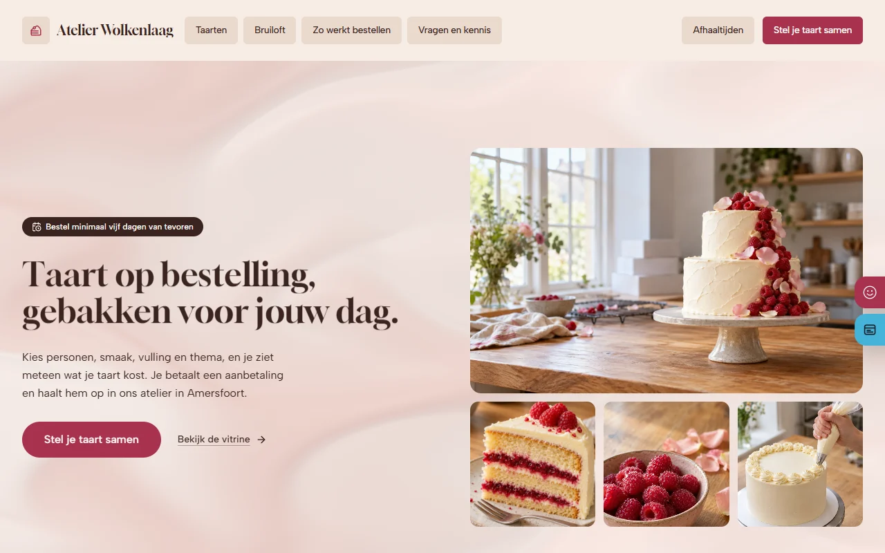 Example website Atelier Wolkenlaag for a cake studio