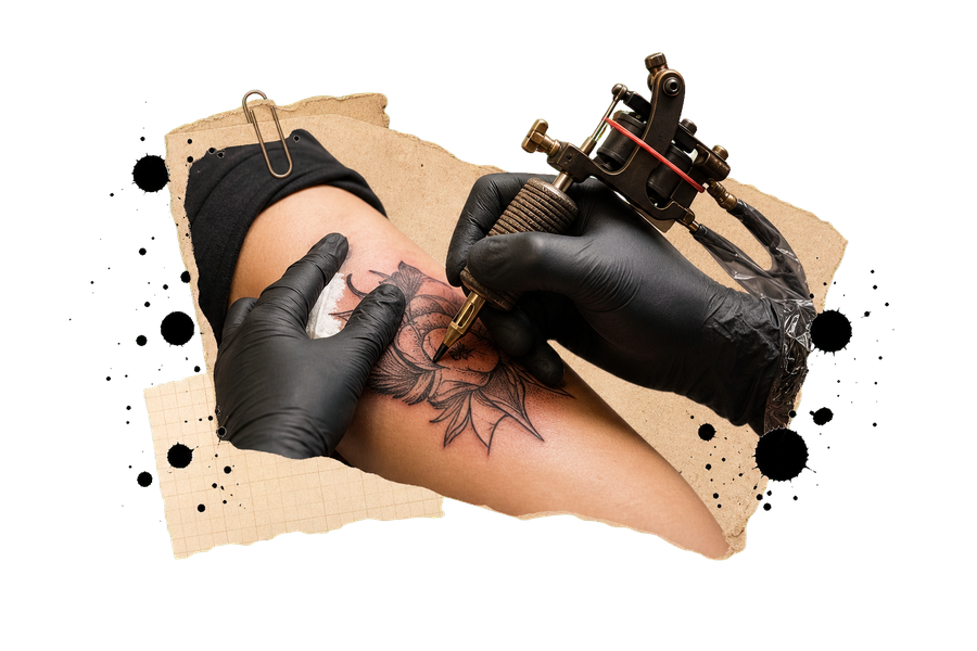 Tattoo-machine tijdens een sessie