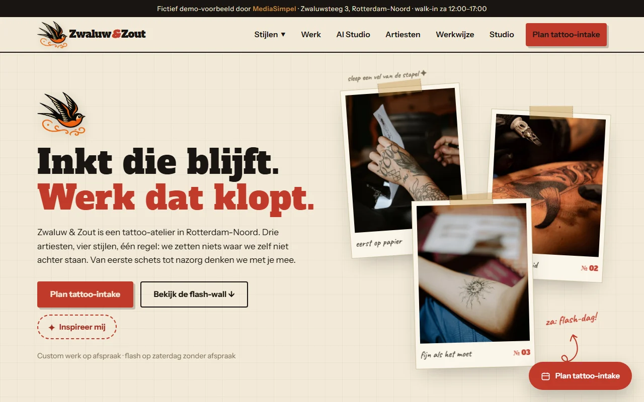 Example website for a tattoo studio