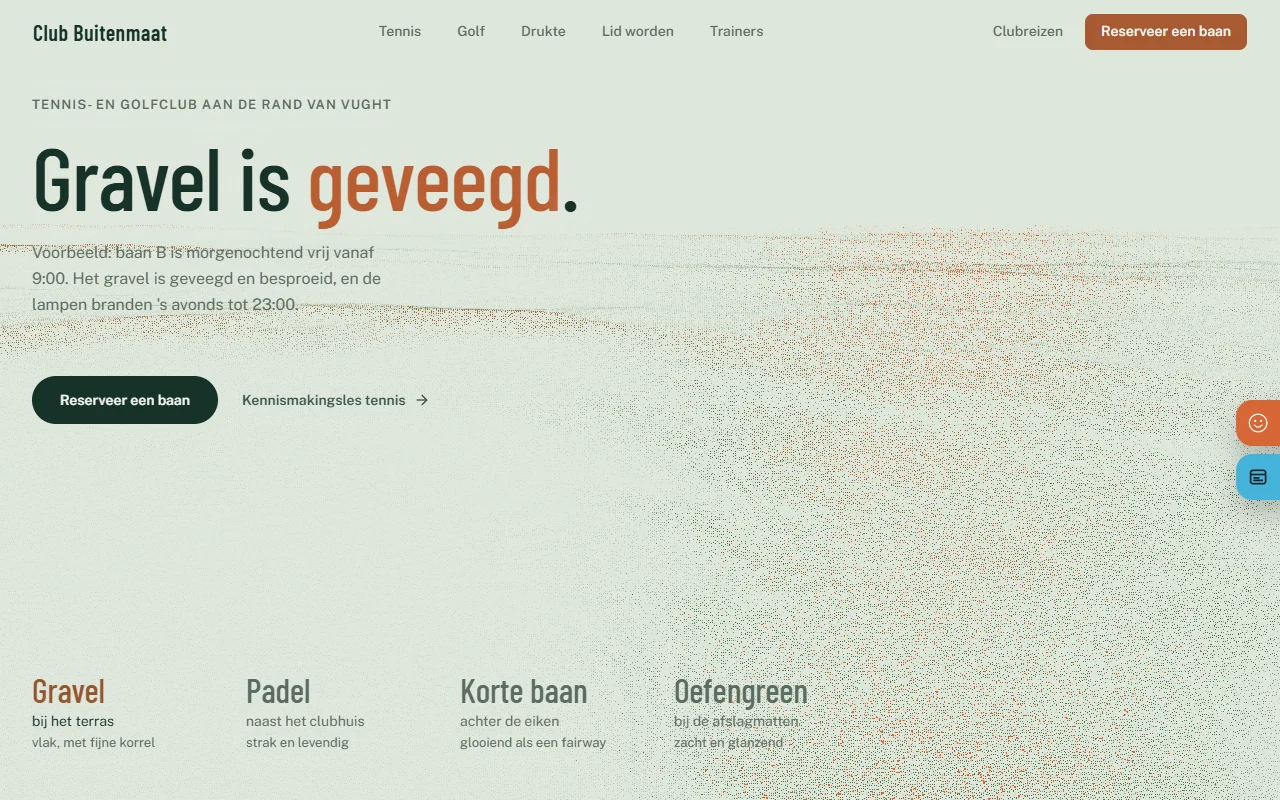 Voorbeeldwebsite voor tennis- en golfclub: Club Buitenmaat