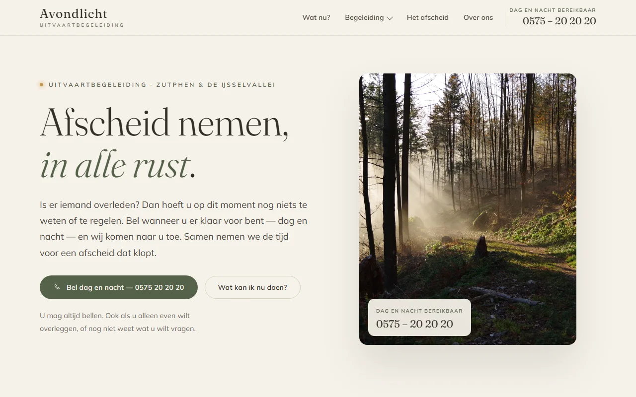 Example website for a funeral director
