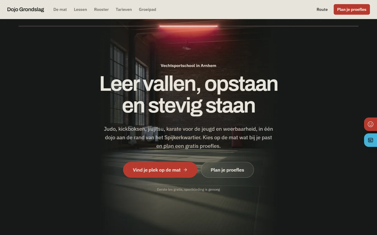 Voorbeeldwebsite voor vechtsportschool