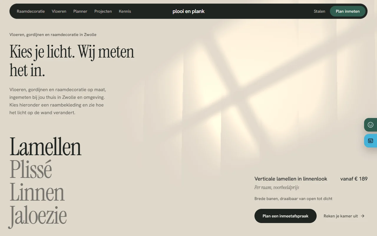 Example website Plooi en Plank for a home furnishing store