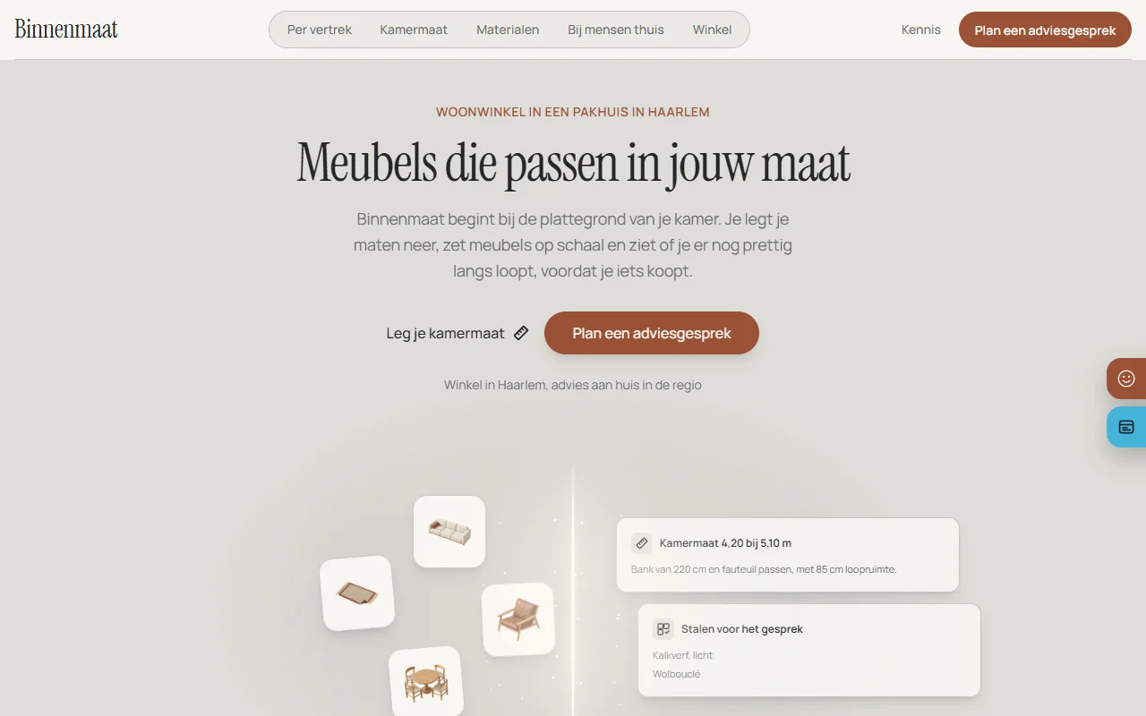Voorbeeldwebsite voor woonwinkel: Binnenmaat