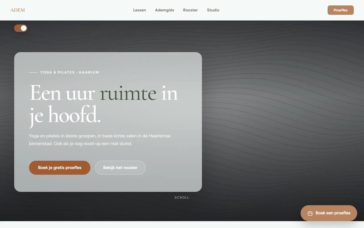 Example website for a yoga studio