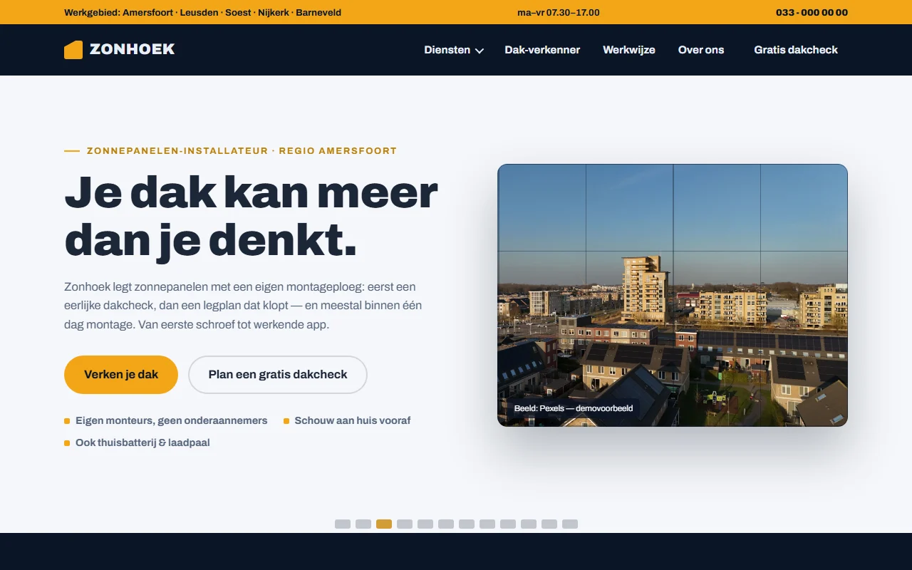 Example website for a solar panel installer