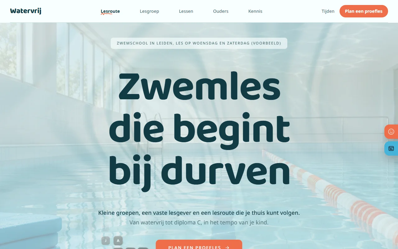 Example website for a swimming school: Watervrij